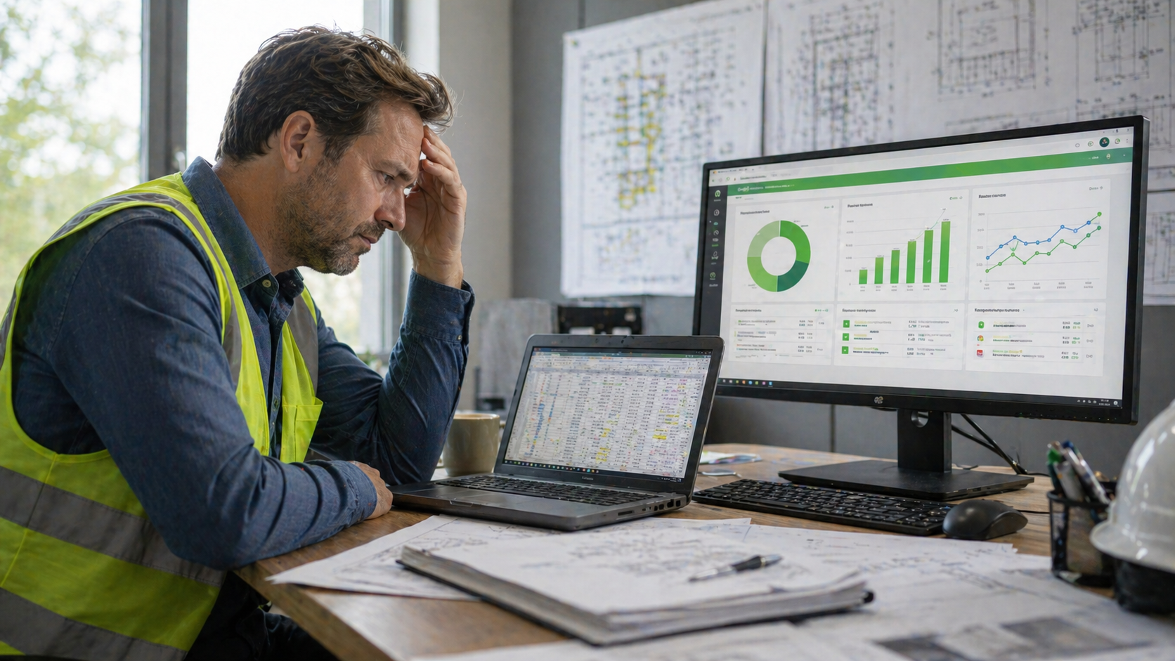 Projectleider bekijkt energieplanning voor een emissieloze bouwplaats